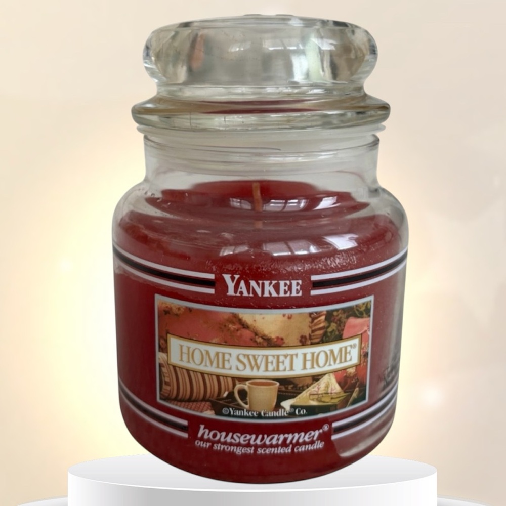 Yankee Candle Jar Home Sweet Home Rare Vintage Black Band Red Orange 14.5 Oz
